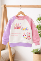 Kids Bunny Graphic Sweatshirt, Colorblock Raglan Pullover - Pink/Lavender