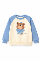 Kids Bear Print Crewneck Sweatshirt – Blue & Cream Raglan Long Sleeve