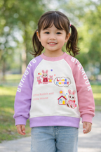 Kids Bunny Graphic Sweatshirt, Colorblock Raglan Pullover - Pink/Lavender
