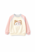 Kids 3D Fuzzy Kitty Face Sweatshirt – Pink Sleeves, Cream Body