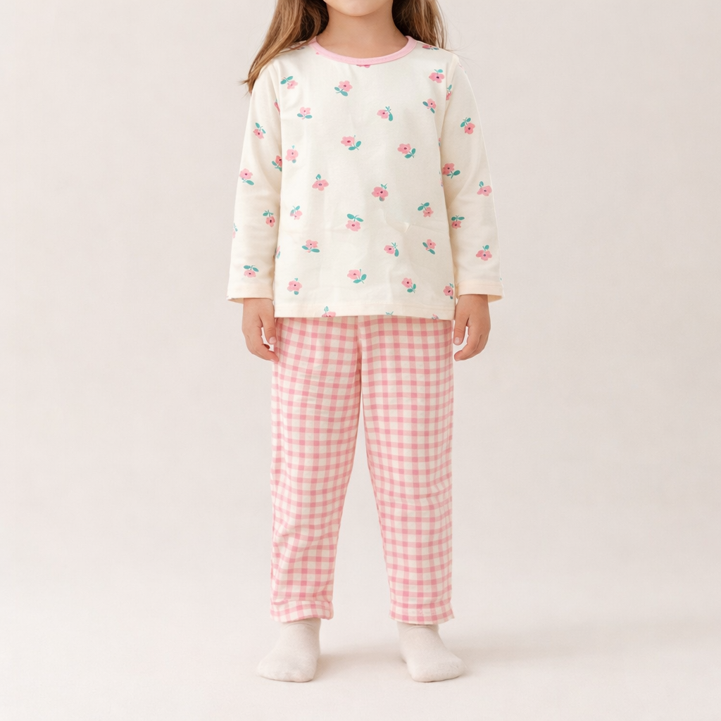Pink Blossom Check Sweat Set